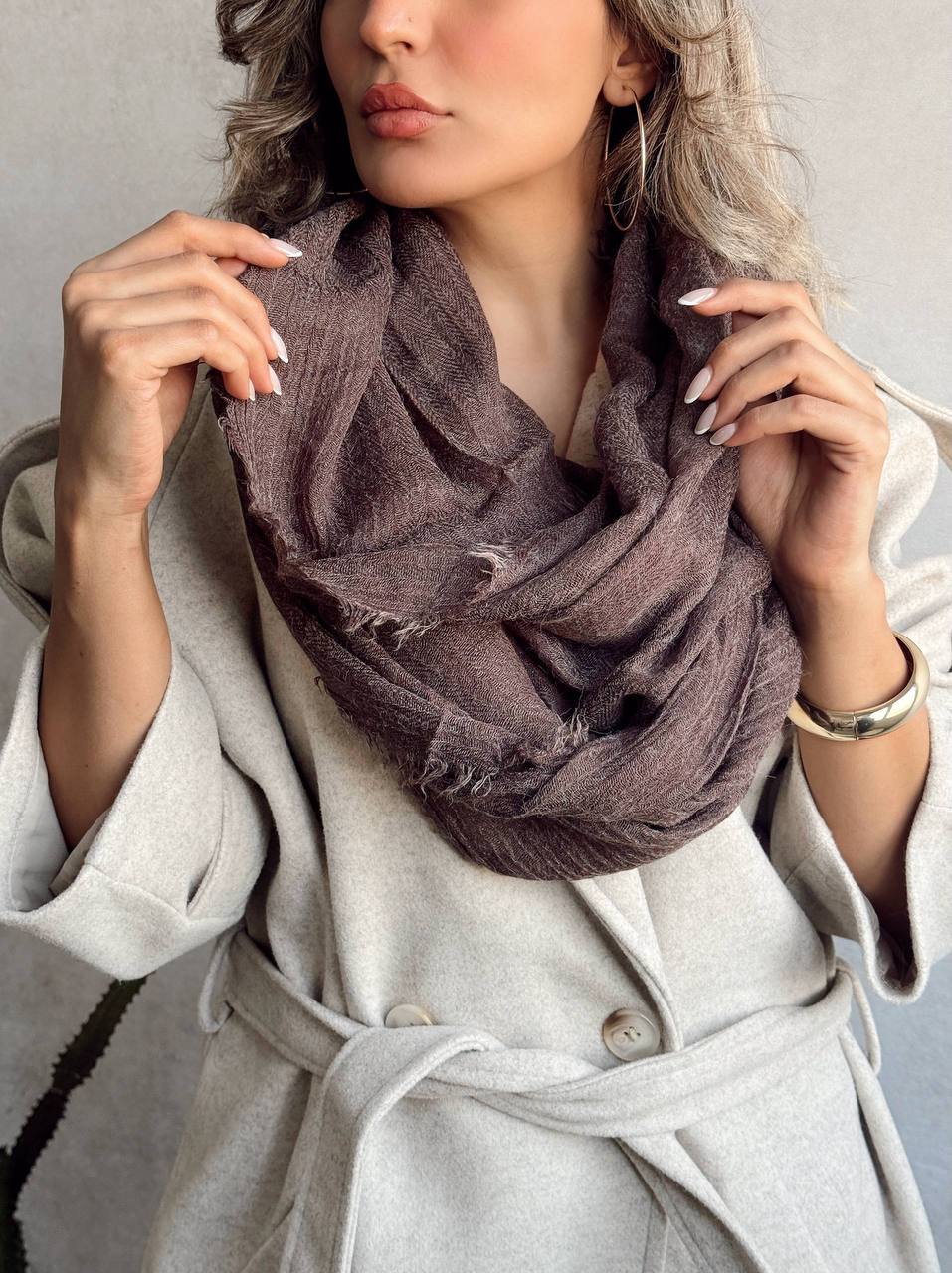 تصویر شال کنفی رینگی - طوسی 